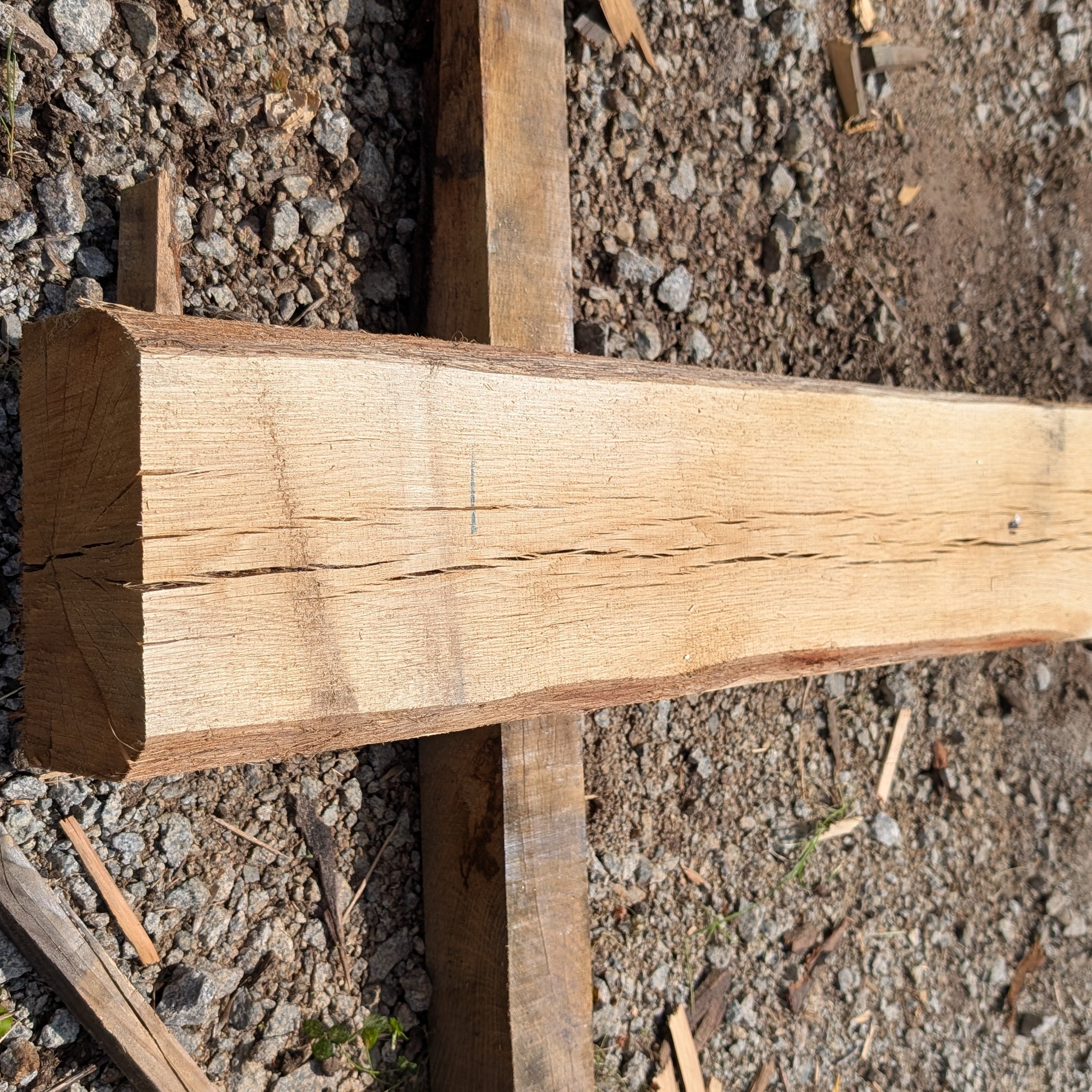 Traverse paysagère 10x20 en chêne SYLEVA catégorie classique. Vue de détail des défauts acceptables.